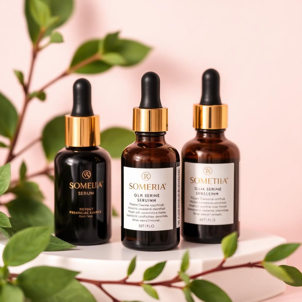 Luxury serum bottles with gold droppers
